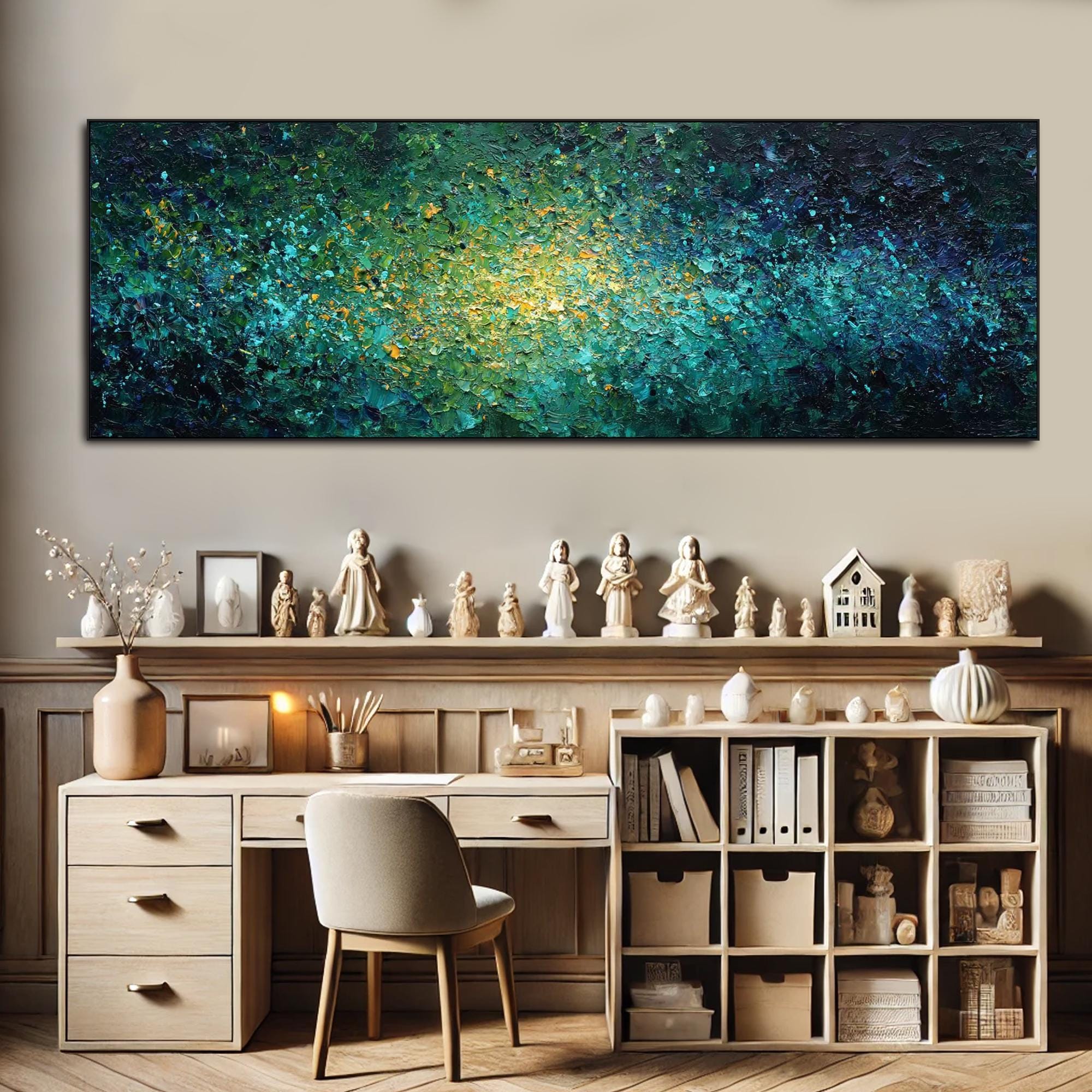 Original Blue Green Abstract Oil Painting on Canvas Hand Painted ...