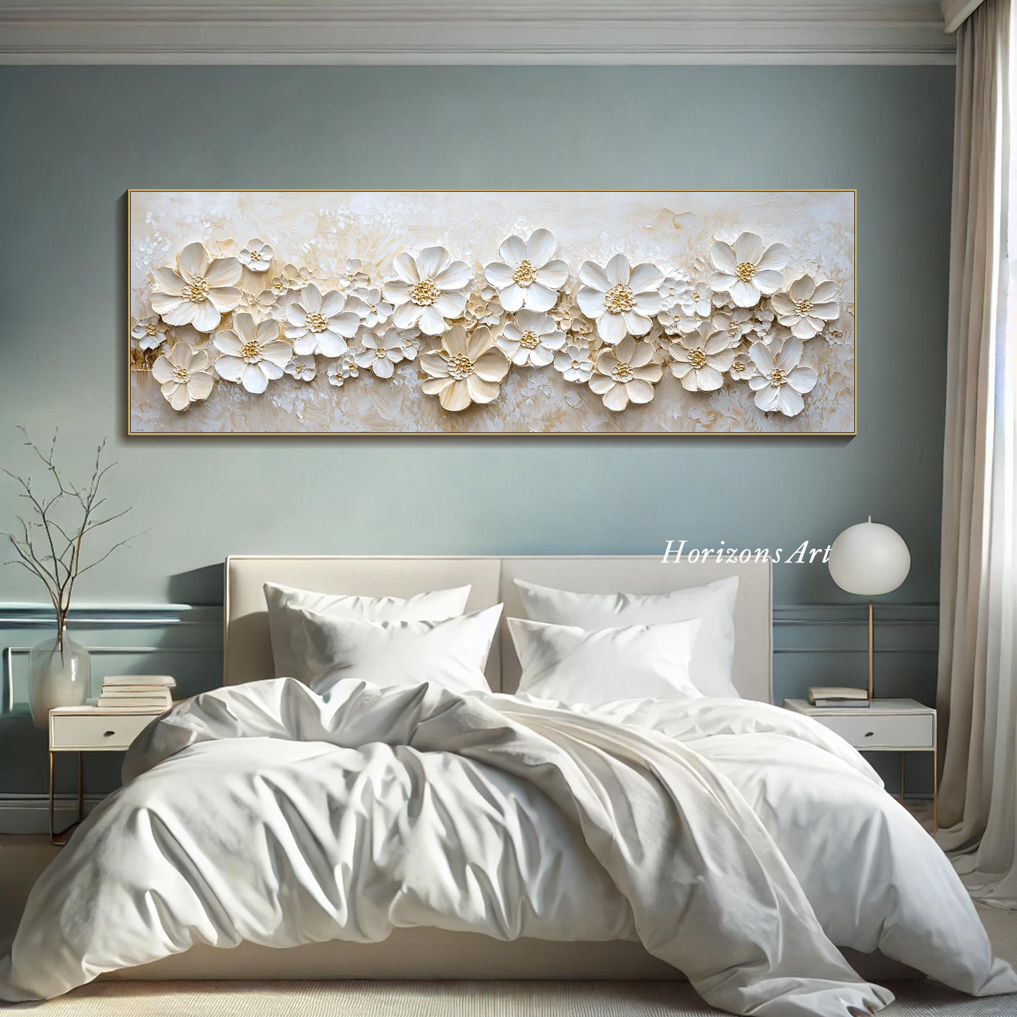 3D Textured Flower Wall Art Panoramic Floral Oil Painting on Canvas ...