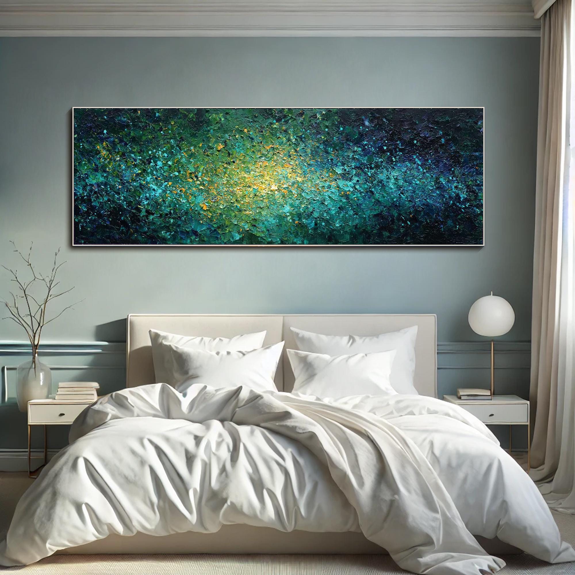 Original Blue Green Abstract Oil Painting on Canvas Hand Painted ...