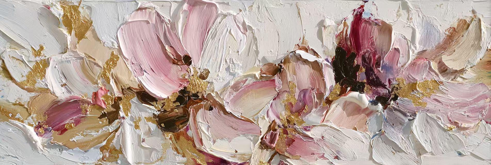 3D Pink White Floral Textured Wall Art Large Abstract Flower Oil ...