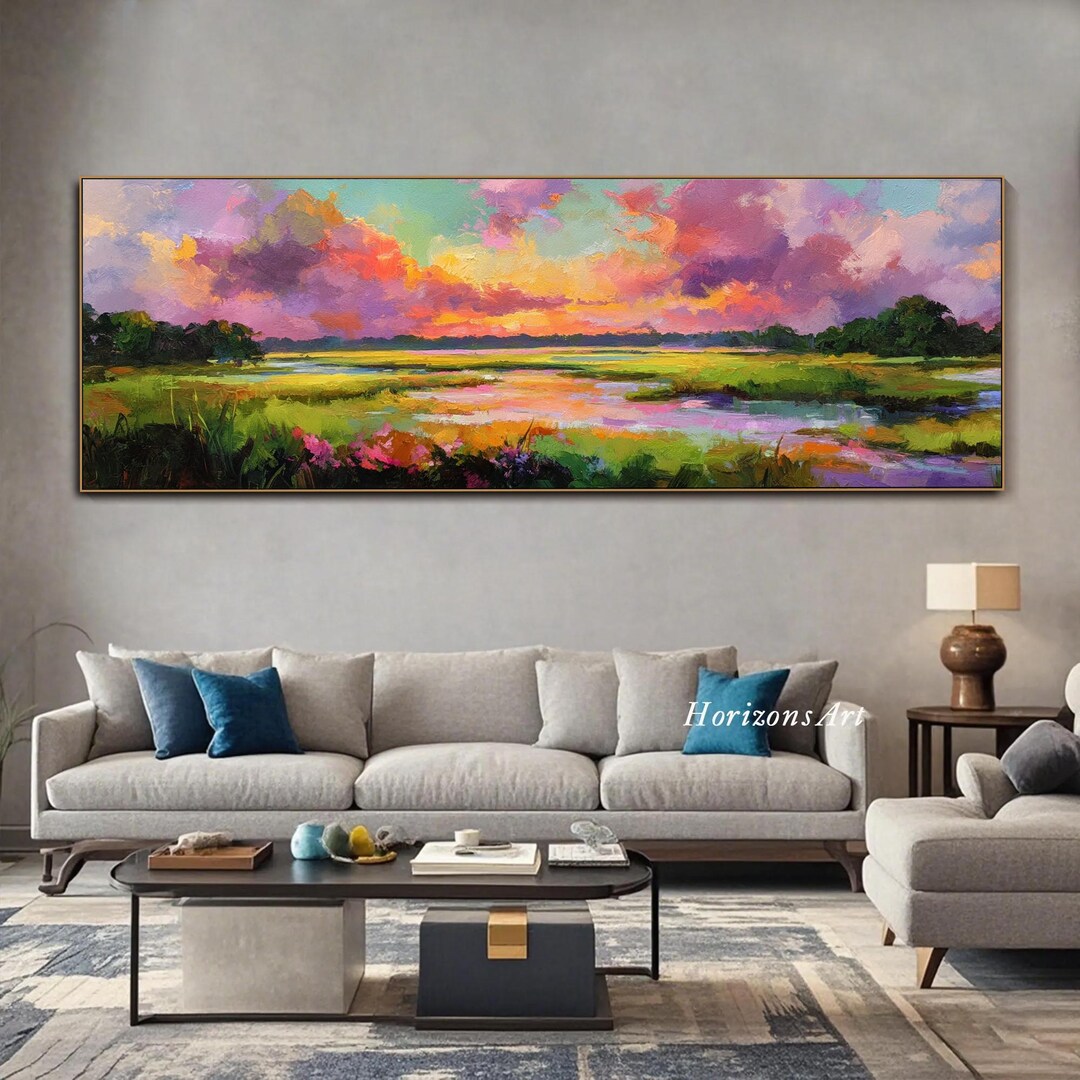Colorful Sunset Oil Painting on Canvas Textured Landscape Wall Art ...