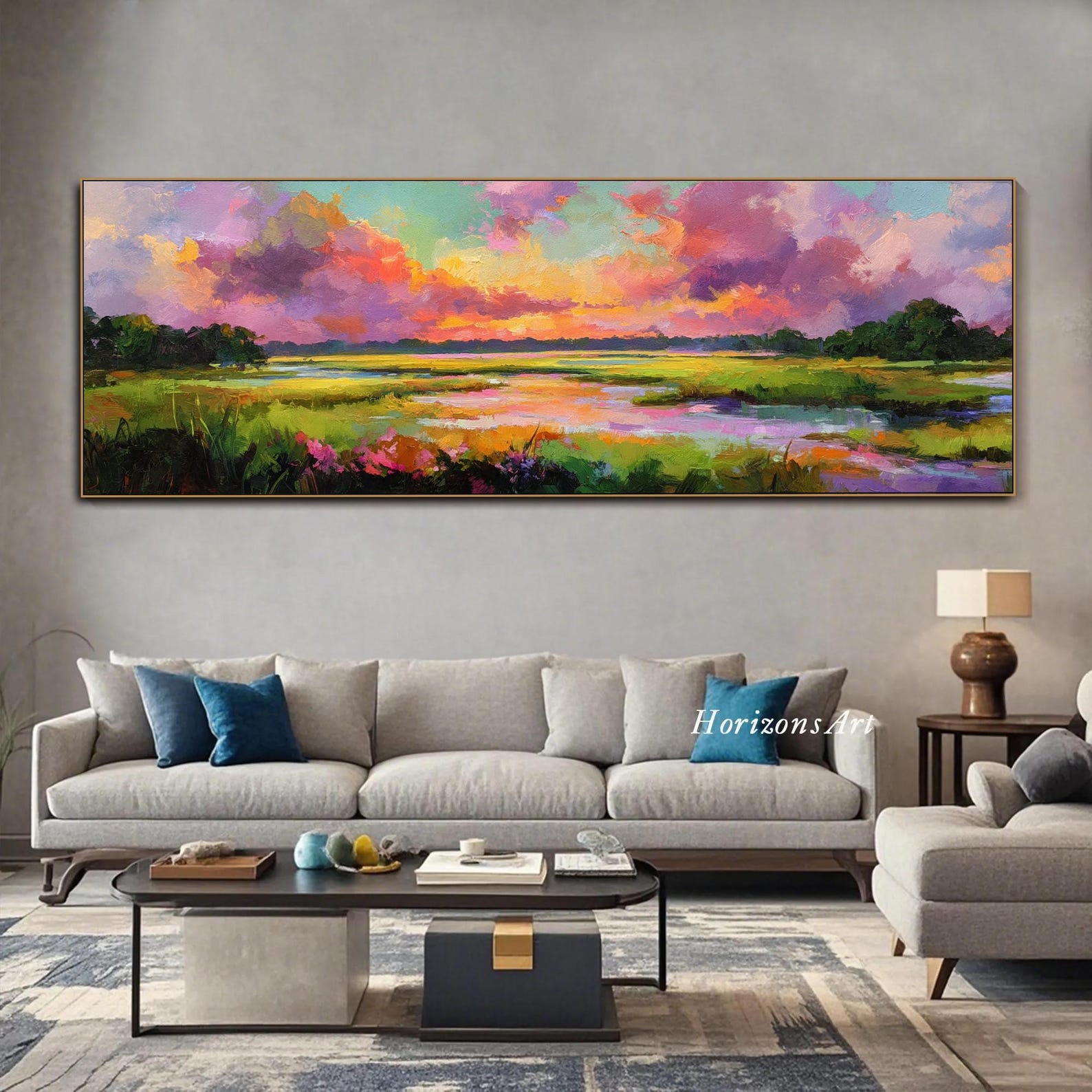 Colorful Sunset Oil Painting on Canvas Textured Landscape Wall Art ...