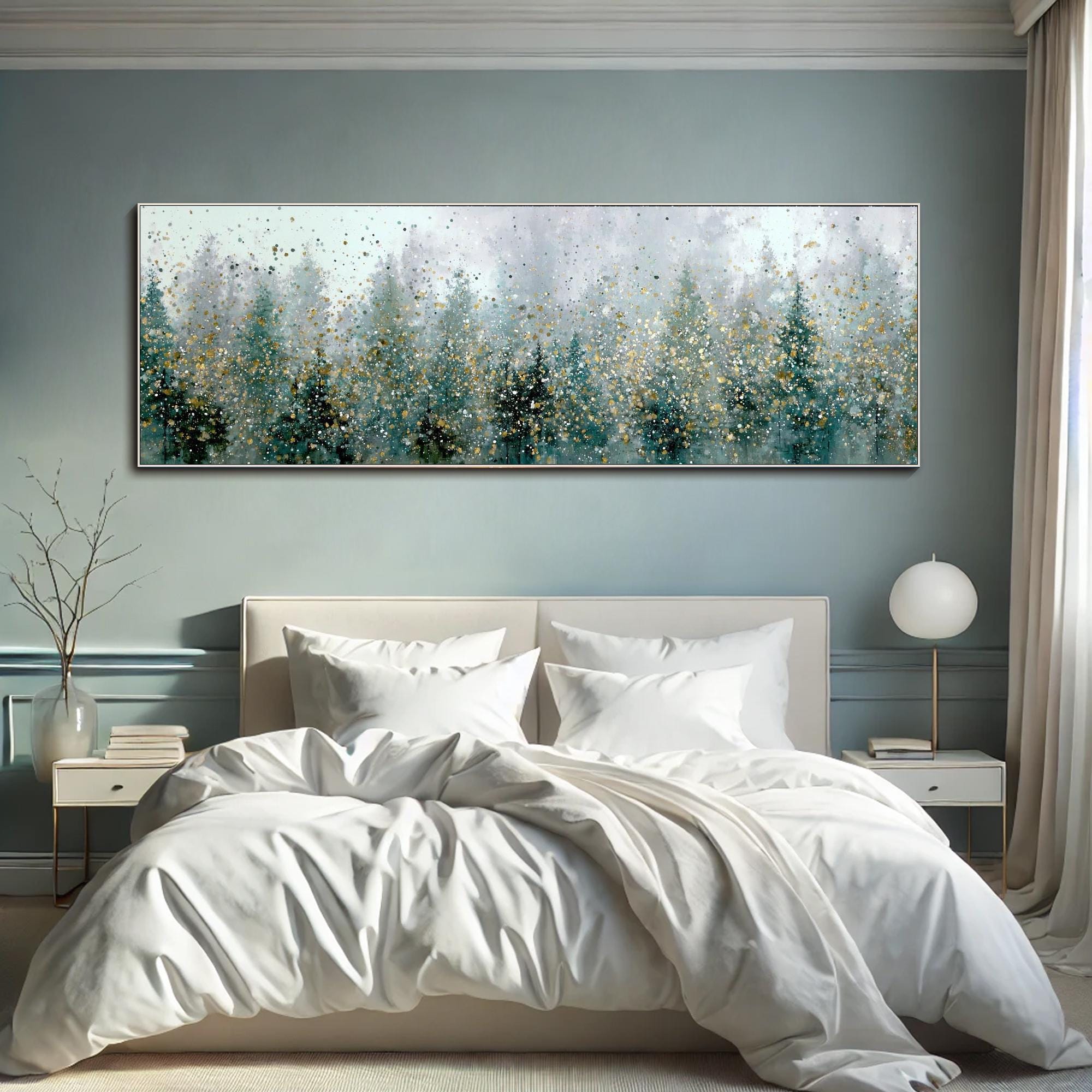 Abstract Forest Textured Wall Art Gold Splatter Landscape Painting on ...