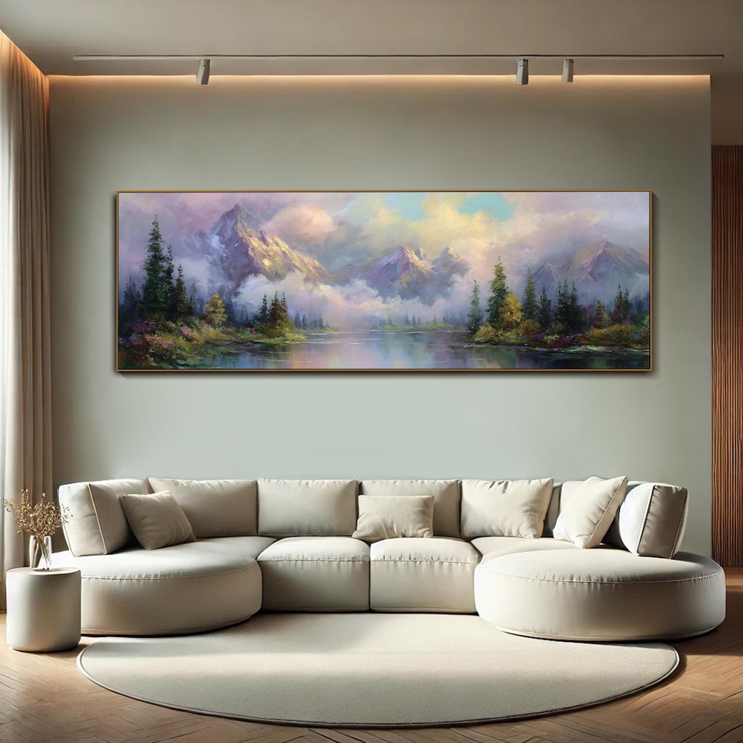 Mountain Landscape Oil Painting on Canvas Textured Valley Wall Art ...