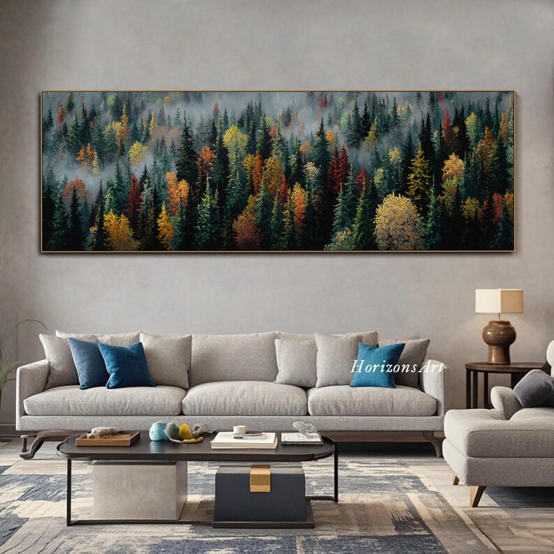 Forest Oil Painting on Canvas Textured Mountain Landscape Wall Art ...