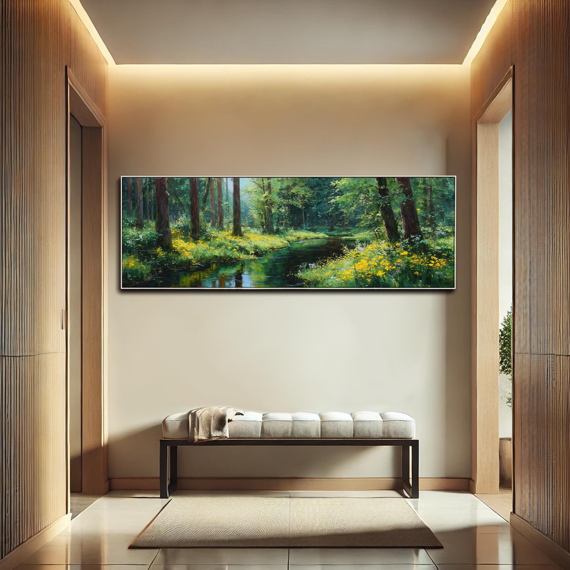 Large Green Landscape Oil Painting on Canvas 3D Texture Forest and ...