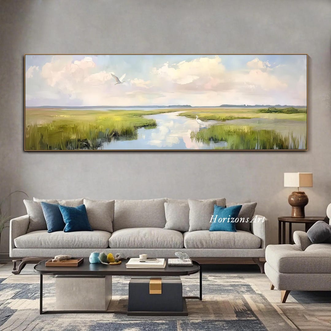 Large Horizontal Abstract Marsh Texture Wall Art Painting on Canvas ...