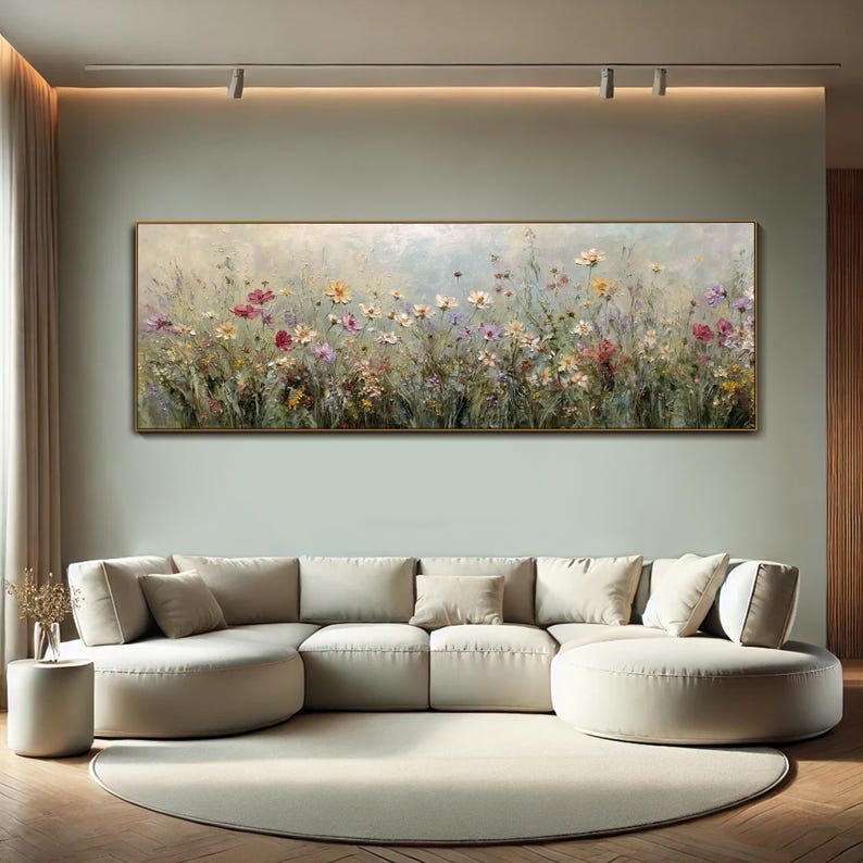 Textured Wall Art Wildflower Field Painting on Canvas Soft Pastel ...