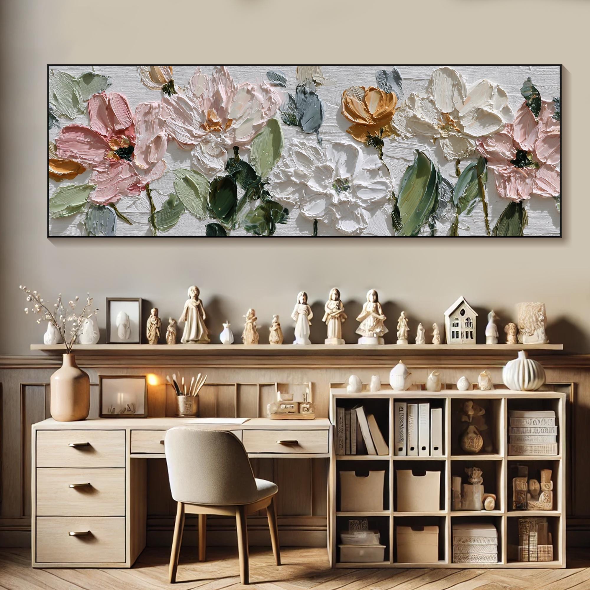 3D Textured Pink White Flowers Wall Art Palette Knife Floral Oil ...