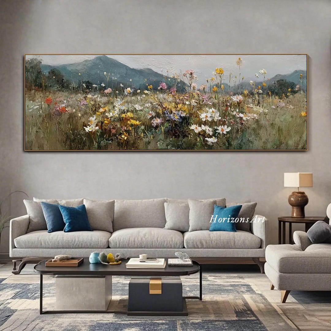 Wildflower Meadow Field Landscape Texture Wall Art Painting on Canvas ...