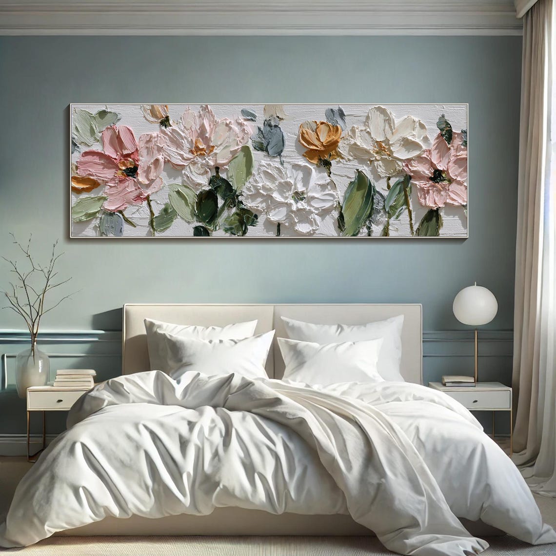 3D Textured Pink White Flowers Wall Art Palette Knife Floral Oil ...