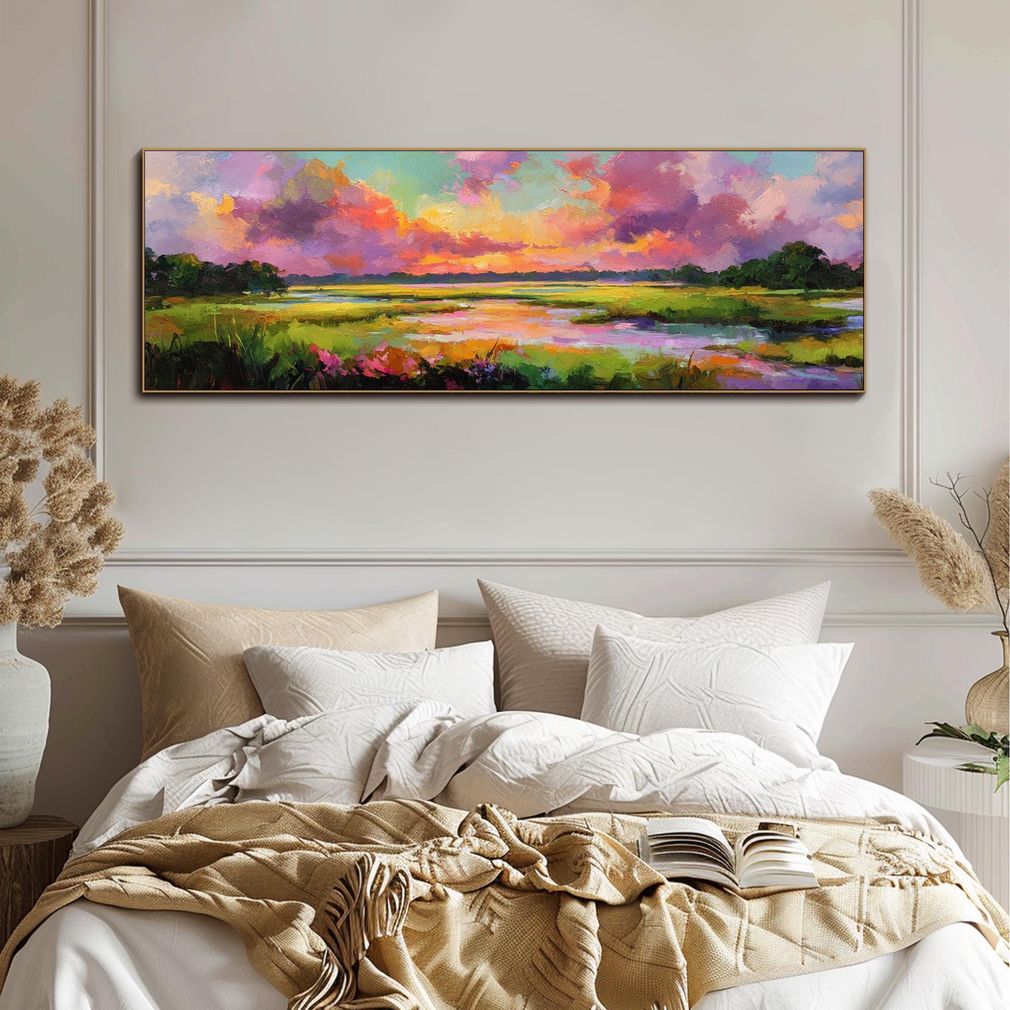Colorful Sunset Oil Painting on Canvas Textured Landscape Wall Art ...
