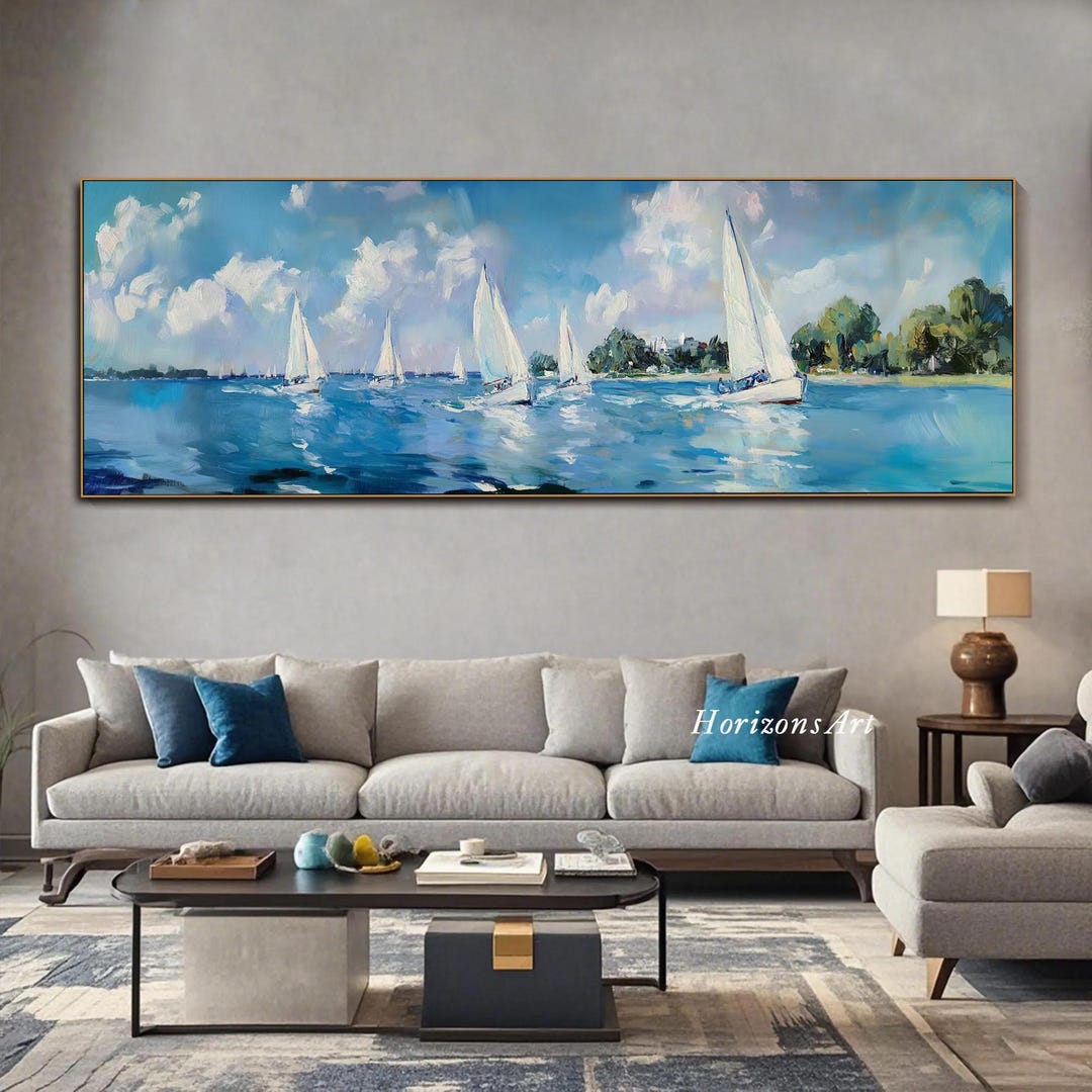 Sailing Regatta Painting on Canvas Sailboat Seascape Textured Wall Art ...