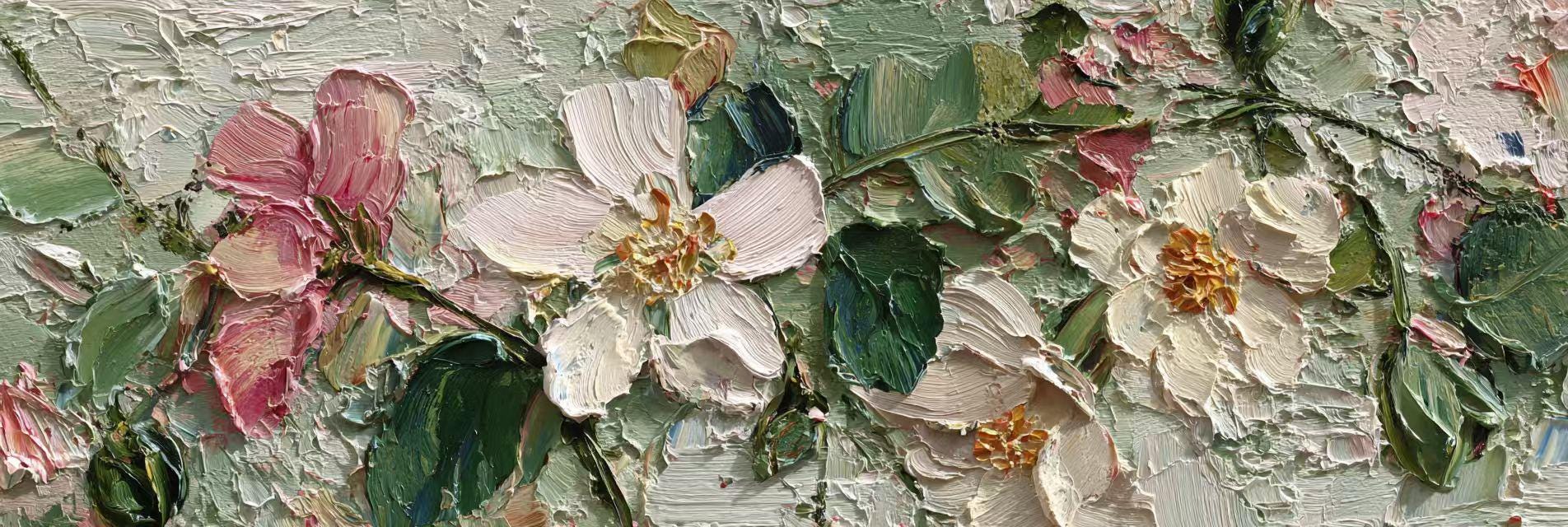 Pink White Floral Textured Wall Art Large Wildflower Oil Painting on ...