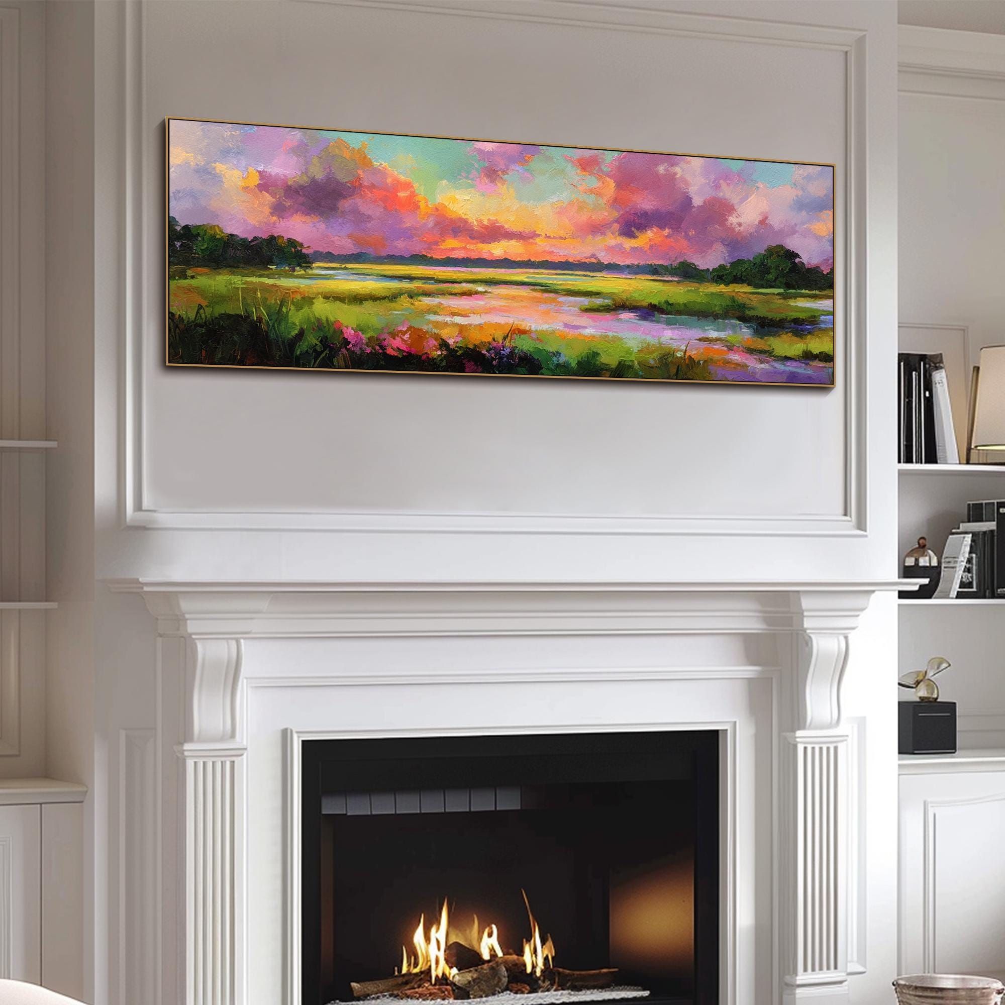Colorful Sunset Oil Painting on Canvas Textured Landscape Wall Art ...