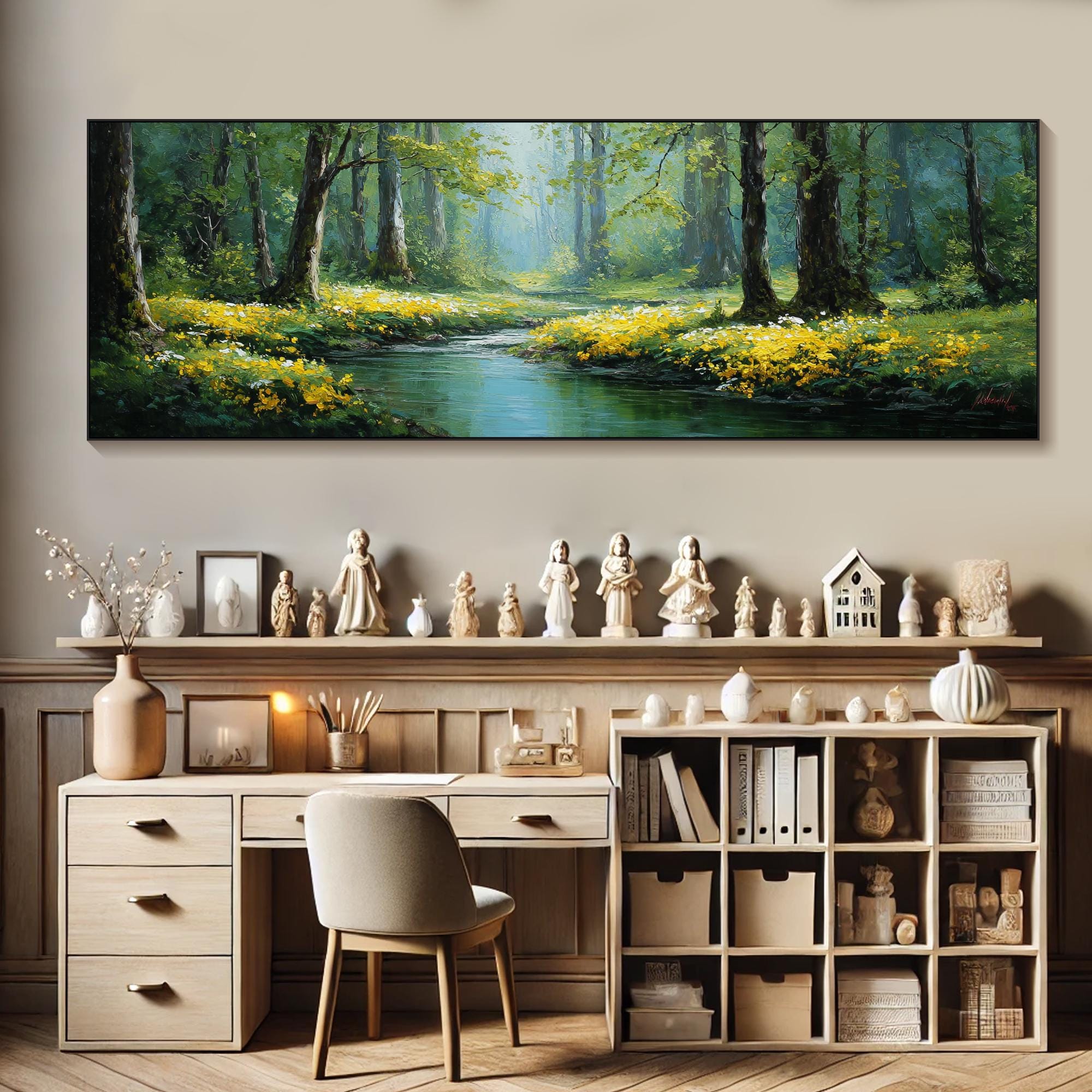 Large Green Landscape Oil Painting on Canvas 3D Texture Forest and ...