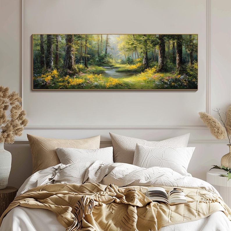 Large Sunlit Forest Oil Painting 3D Textured Landscape Canvas Wall Art ...