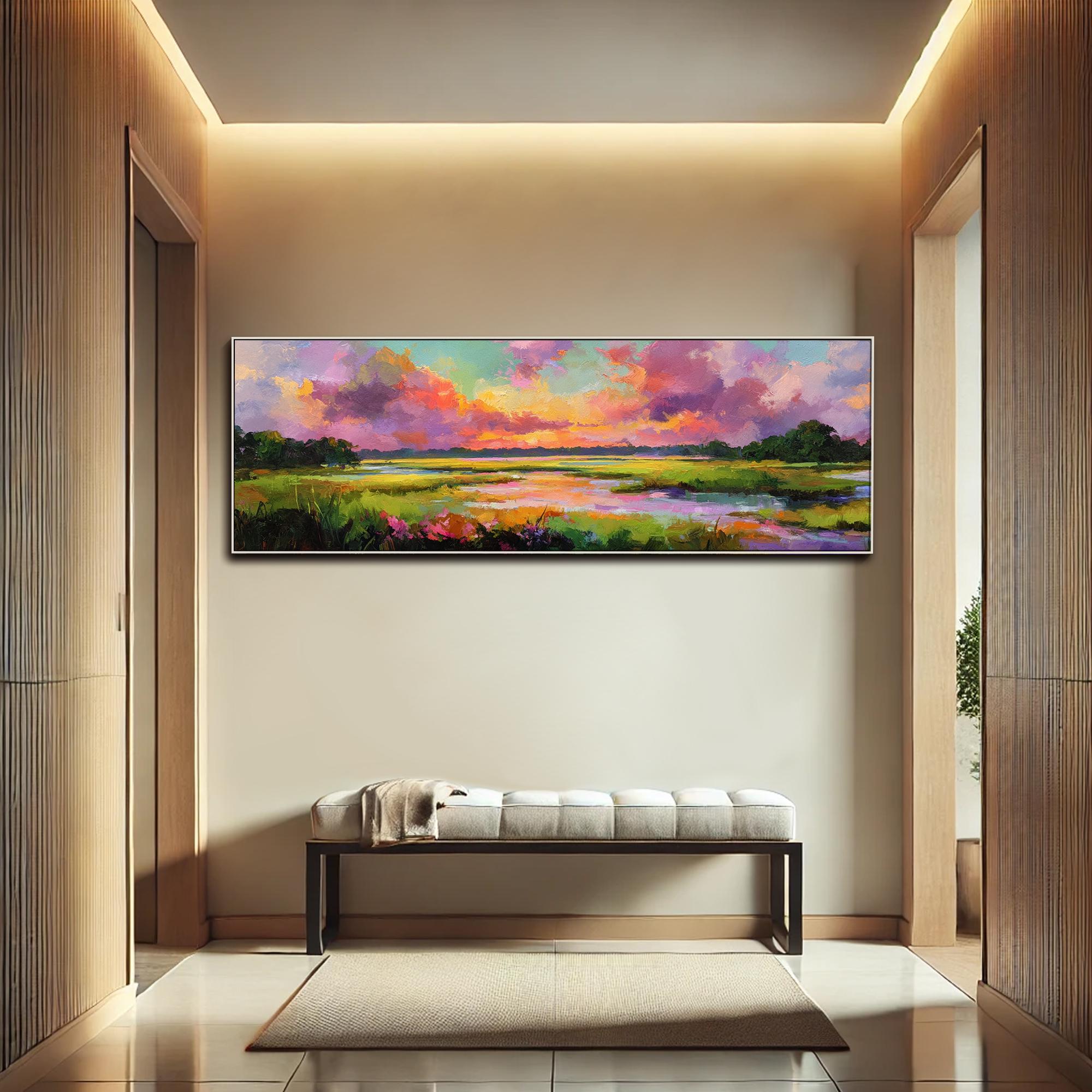 Colorful Sunset Oil Painting on Canvas Textured Landscape Wall Art ...