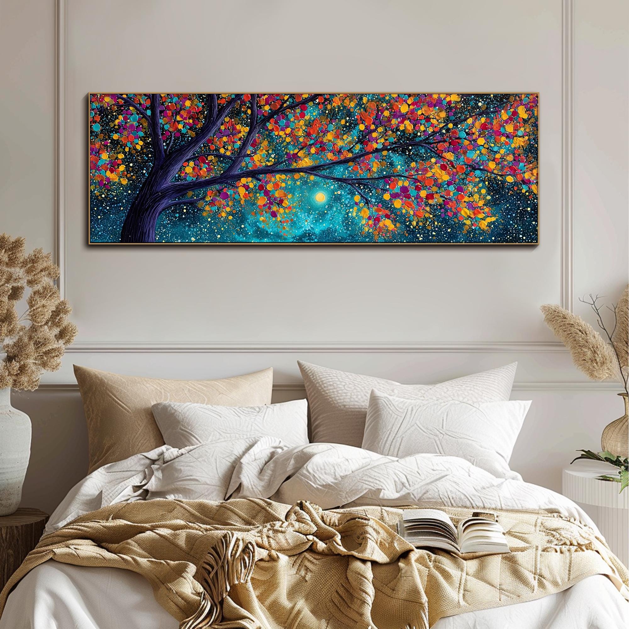 Starry Night Tree of Life Texture Wall Art Painting on Canvas Dark Blue ...
