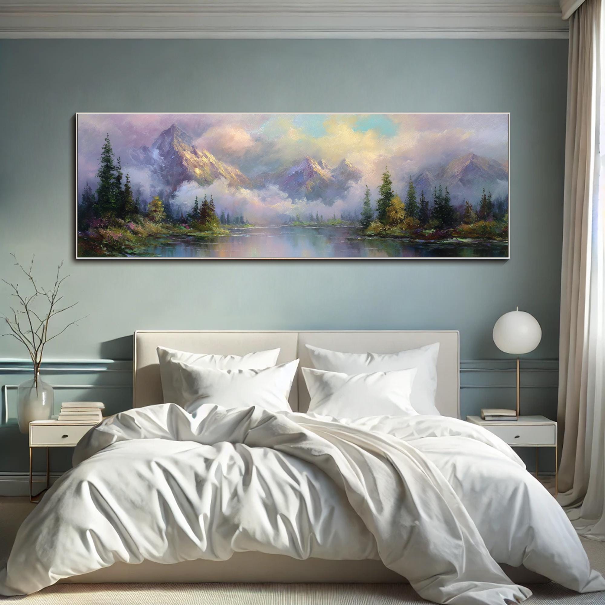 Mountain Landscape Oil Painting on Canvas Textured Valley Wall Art ...