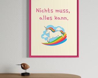 Nichts muss, alles kann – Digitales Sprücheposter Deutsch, Minimalistische Wanddeko zum Download, Office Art