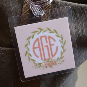 Monogram Bag Tag | Custom Luggage Tag | Custom Laminated Backpack Tag | Monogram Diaper Bag Tag Girl | Custom Luggage Tag | Floral Bag Tag