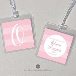 Personalized Bag Tag | Custom Luggage Tag | Custom Laminated Bag Tag for Travel | Monogram Diaper Bag Tag for Girl | Custom Girl Luggage Tag
