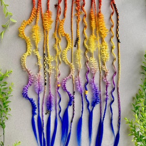 Rainbow Clip-In Hair Extensions – Colorful Braided Dreads, Synthetic Accent Braids, Festival Hair, Boho Blue Fairy Style, Cosplay Halloween