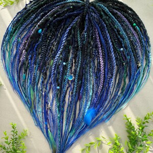 Mermaid Vibes Blue, Green, Emerald Black Ombre DE Dreads Braids Purple Highlights Full Set Synthetic Extensions Boho Style Double Dreadlocks
