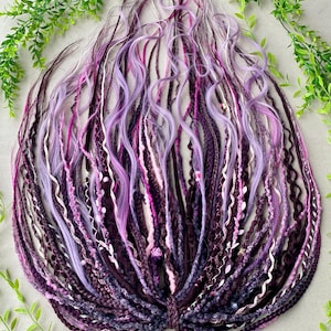 Witchy Purple & Pink Dreads – Boho Faux Locs with Curls, Lavender Ombre Festival Hair Set, Brown Dreadlocks