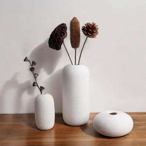 Minimalist White Ceramic Vase, Simple Modern Pottery, Ceramic Pinched White Vase, Ceramic Small White Vases, Nordic Style Ceramic Vases