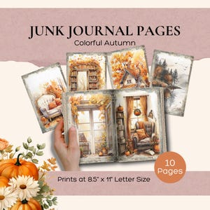 Autumn Junk Journal Pages Fall printables, Scrapbook printables, Printable Paper, Digital Collage, Cozy Autumn Scene, Digital Collage Sheet
