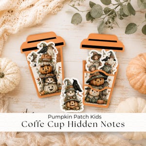 Pumpkin Pals Hidden Notes Kit, Halloween Coffee Printable Ephemera, Add-On Coffee Cup Pockets, Halloween Pumpkin Cats
