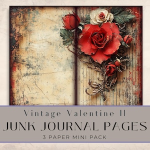 kit de carnet vintage pour la Saint-Valentin | Pages de collage romantique | Shabby Chic imprimable | coeurs floraux roses | Éphémères pour le scrapbooking