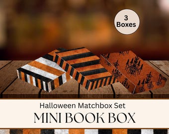 Halloween Printable Mini Box junk Journal, Black and Orange Stripes, Ephemera organizer kit, Junk journal box, Tiny Gift Box, Mini Book Box