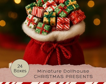 Miniature Dollhouse Christmas Boxes, Charming Festive Decor, Printable for Dollhouse Accessories, Holiday Miniatures for Dollhouses, 1:12