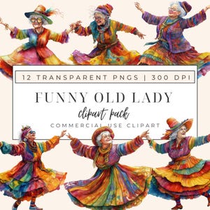 Funny Old people Clipart PNG Grandma Grandpa Quirky old woman elderly people old man Watercolor old lady Dance Yoga lover cute granny happy