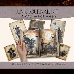 A Witch Junk Journal Kit | Halloween Junk Journal Pages & Ephemera | Magic Scrapbook Dark Themed Sheets for Creative Projects