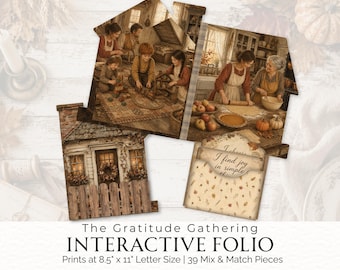 Interactive Fall Junk Journal Folio, Gratitude Gathering Cottage, Thanksgiving Paper Craft, Family Ephemera, Autumn Printable, 2026 C014