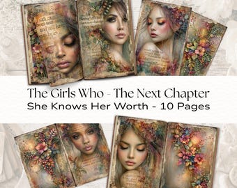 She Knows Her Worth Junk Journal Kit, Printable Affirmation Pages for Girls, Vintage Floral Digital Download, Girls Who Volume 7, C013, 2026
