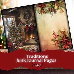 Tradities van het seizoen, humeurig kerstafvaldagboek, vintage afdrukbare kit, dagpagina's december, feestelijke scrapbooking