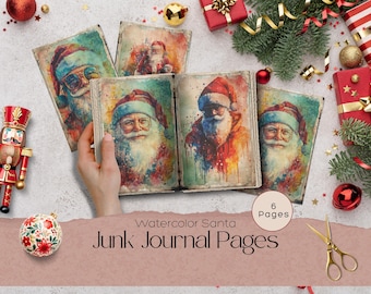Christmas Santa Junk Journal Pages, Ephemera, Scrapbook printable, Printable Paper, Digital Collage, Christmas Pages, Digital Collage