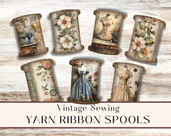 Ribbon, Lace and Yarn Spools,  Shabby, Vintage, Junk Journal, Tags, Cards, Sewing, Printable, Ephemera, Storage, Scrapbooking