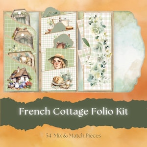 Kit French Cottage Folio, Farm House, carte stampabili per il Junk Journaling, effimere digitali, decorazioni per la casa, motivo floreale blu-verde