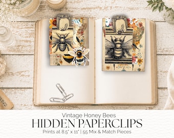 Vintage Honey Bees Hidden Paperclip Folio Digital Download – Junk Journal Addons & Ephemera for Scrapbooking