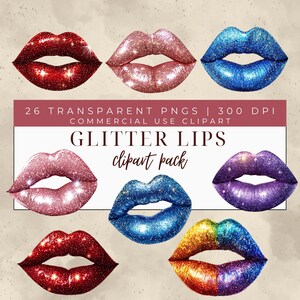 Watercolor Glitter Lips Clipart - Glam Lipstick Design for Scrapbooking and Digital Projects - Instant Download
