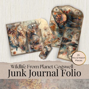 Abstraktes Folio-Kit mit Hirsch, Elefant & Elch - Junk Journal Digital Download druckbare Kunst