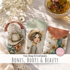 Bones Boots Skulls Flowers Tea Bag Folio, Envelope Junk Journal Kit, Printable Ephemera,Digital Download, Scrapbooking Craft Kit, 2026