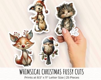 Whimsical Christmas Fussy Cuts, Junk Journal Kit, Junk Journal Printable, Journal Ephemera, Christmas Journal, Rustic Christmas, Download