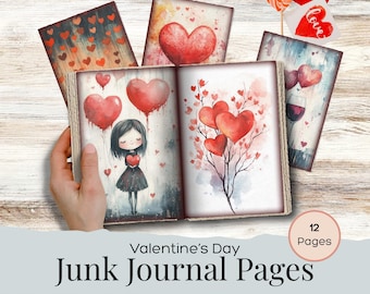 Watercolor Valentine Junk Journal, Digital Junk Journal Valentine, Valentines Day Junk Journal, Love Junk Journal Kit, 12 pages